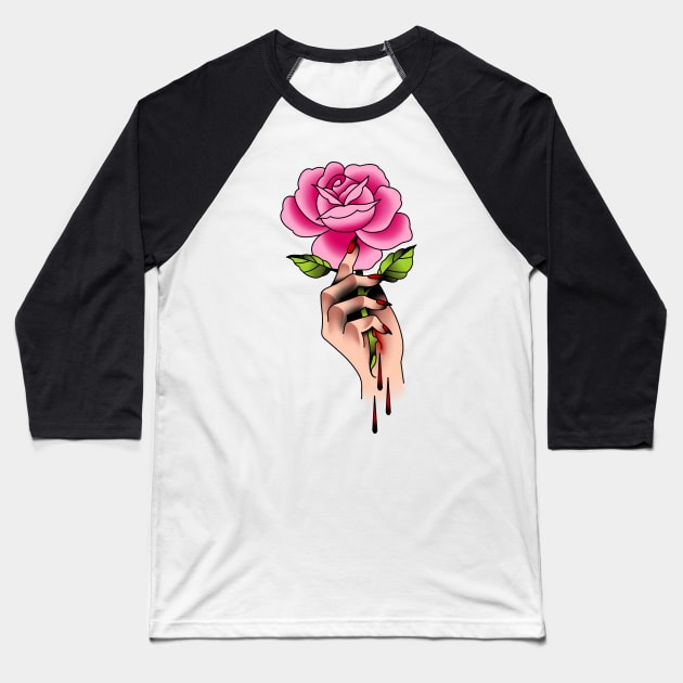 Hand with Rose Baseball T-Shirt by drawingsbydarcy